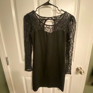 Lace sleeve black cocktail dress